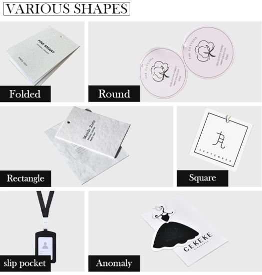 Etiquetas colgantes de ropa de cartón de papel de lujo listas para usar con columpio